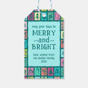 Whimsical Christmas Grid Cute Custom Gift Tags