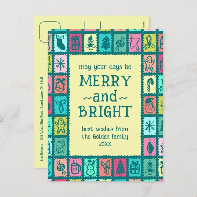 Whimsical Christmas Grid Cute Custom  Holiday Postcard (Front/Back)