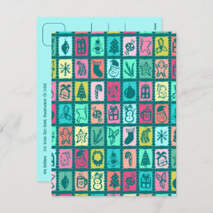 Whimsical Christmas Grid Cute Custom Holiday Postcard