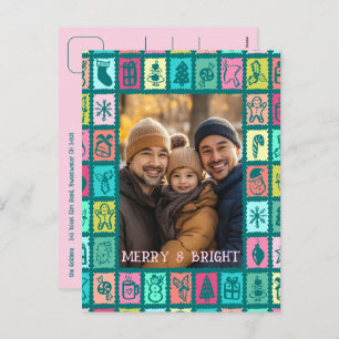 Whimsical Christmas Grid Cute Custom Holiday Postcard
