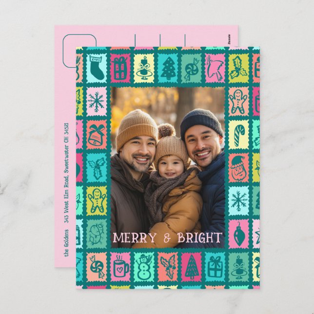 Whimsical Christmas Grid Cute Custom  Holiday Postcard (Front/Back)