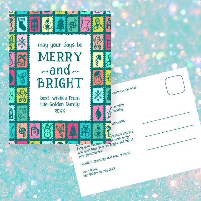 Whimsical Christmas Grid Cute Custom  Holiday Postcard (Whimsical Christmas Grid Cute Custom Non-photo Holiday Postcard
)