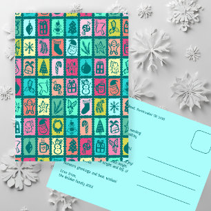 Whimsical Christmas Grid Cute Custom  Holiday Postcard
