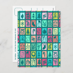 Whimsical Christmas Grid Cute Custom  Holiday Postcard
