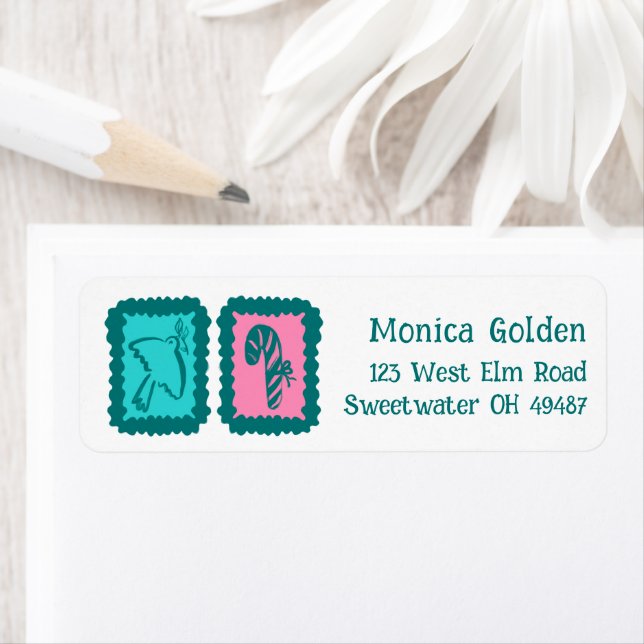 Whimsical Christmas Grid Cute Custom Return Addres (Insitu)