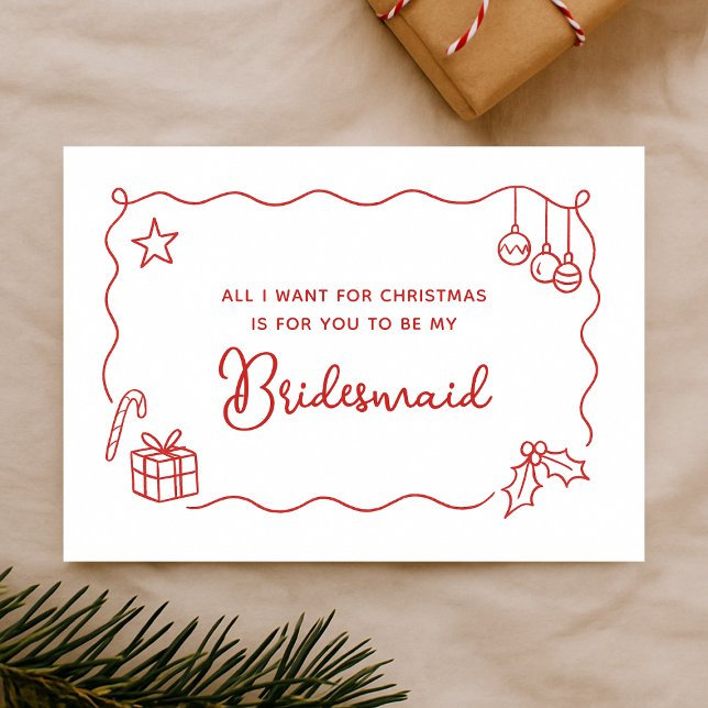 Whimsical Christmas Hand Drawn Bridesmaid Proposal Card (Creator Uploaded)