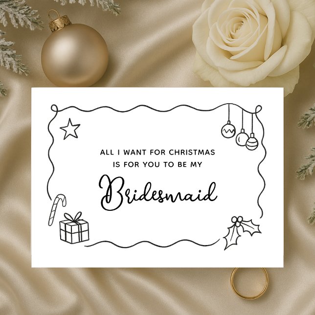 Whimsical Christmas Hand Drawn Bridesmaid Proposal Card (Creator Uploaded)