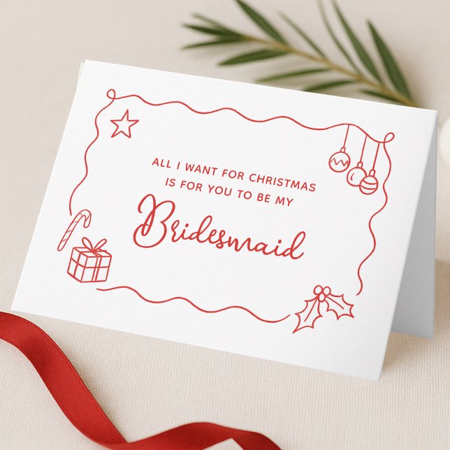 Whimsical Christmas Hand Drawn Bridesmaid Proposal Holiday Card (Creator Uploaded)