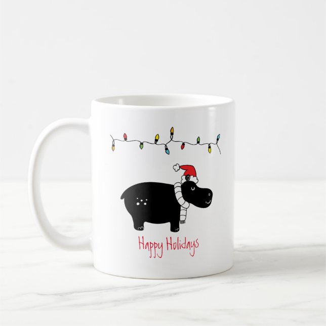 Whimsical Christmas Hippo Coffee Mug (Left)