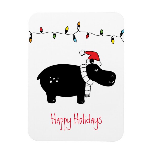 Whimsical Christmas Hippo Magnet (Vertical)