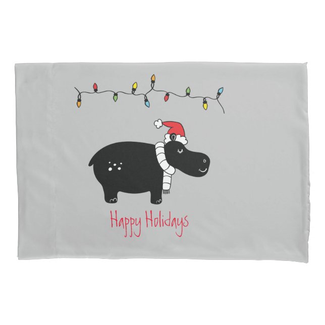 Whimsical Christmas Hippo Pillowcase (Front)