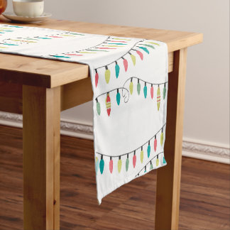 Whimsical Christmas Holiday Lights Short Table Runner