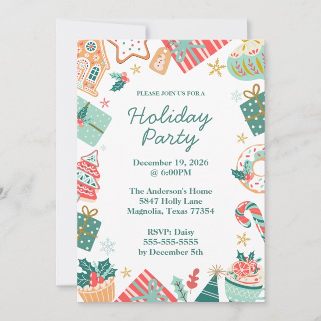 Whimsical Christmas Holiday Party Invitation (Front)