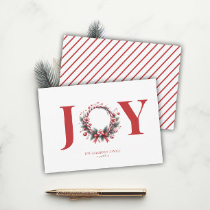 Whimsical Christmas Joy Candy Wreath Minimalist Holiday Card