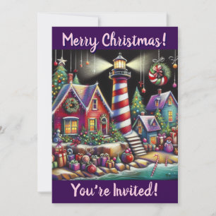Whimsical Christmas Lighthouse Personalised Invitation