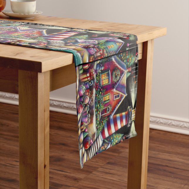 Whimsical Christmas Lighthouse Personalised Short Table Runner (In Situ)