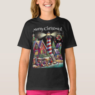 Whimsical Christmas Lighthouse Personalised T-Shirt