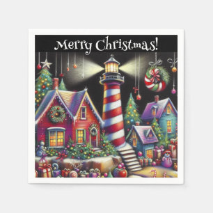 Whimsical Christmas Lighthouse Personalized Napkin