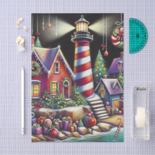 Whimsical Christmas Lighthouse Purple Decoupage Tissue Paper