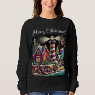 Whimsical Christmas Lighthouse Red Pink Purple Sweatshirt