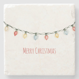 Whimsical Christmas Lights Stone Coaster