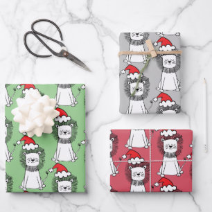 Whimsical Christmas Lions Wrapping Paper Sheet