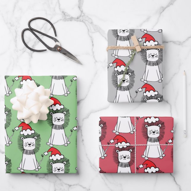 Whimsical Christmas Lions Wrapping Paper Sheet (Front)