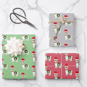 Whimsical Christmas Llamas Wrapping Paper Sheet