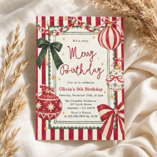 Whimsical Christmas Merry Birthday Party Invitation