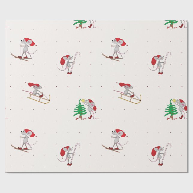 Whimsical Christmas Mice Wrapping Paper  (Flat)