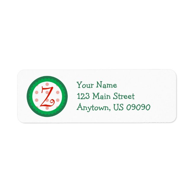 Whimsical Christmas Monogram Address Labels Z (Front)