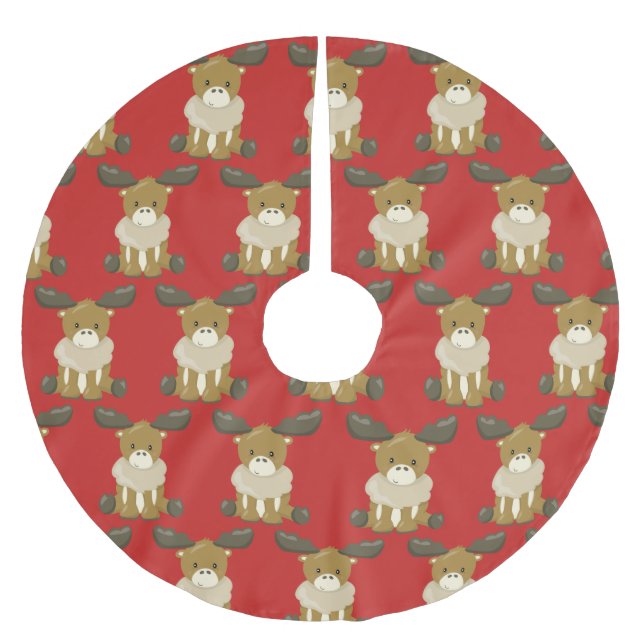 Whimsical Christmas Moose Brushed Polyester Tree Skirt (Front)