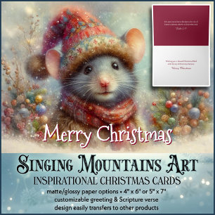 Whimsical Christmas Mouse With Hat Christian Holiday Card