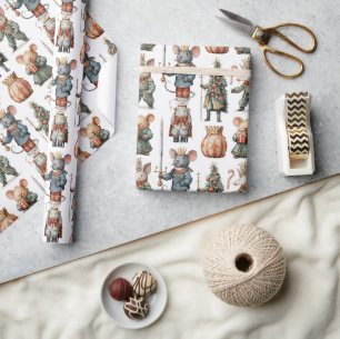 Whimsical Christmas Nutcracker Mice Wrapping Paper