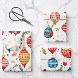 Whimsical Christmas Ornaments Vintage Wrapping Paper Sheet