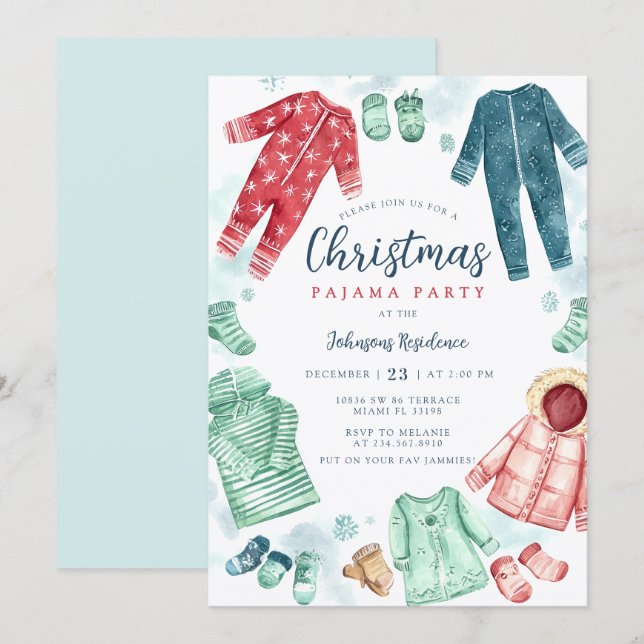 Whimsical Christmas Pajama Party Invitation  (Front/Back)