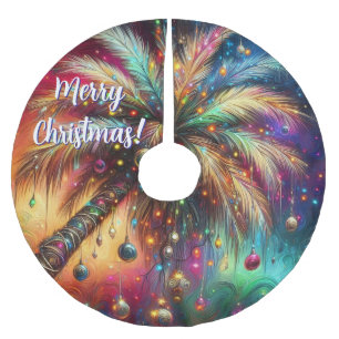 Whimsical Christmas Palm Tree Tropical Beach Vivid Brushed Polyester Tree Skirt