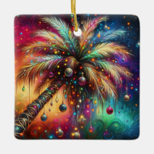Whimsical Christmas Palm Tree Tropical Beach Vivid Ceramic Ornament