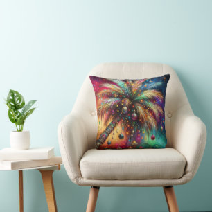 Whimsical Christmas Palm Tree Tropical Beach Vivid Cushion