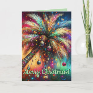 Whimsical Christmas Palm Tree Tropical Beach Vivid Holiday Card