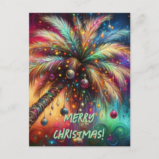 Whimsical Christmas Palm Tree Tropical Beach Vivid Holiday Postcard (Front)