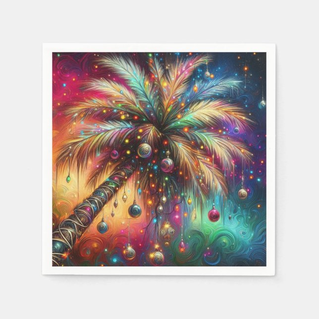 Whimsical Christmas Palm Tree Tropical Beach Vivid Napkin (Front)