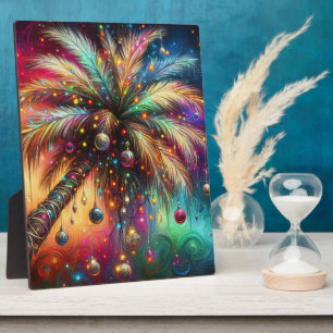 Whimsical Christmas Palm Tree Tropical Beach Vivid Plaque