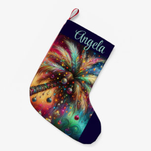 Whimsical Christmas Palm Tree Tropical Beach Vivid Small Christmas Stocking