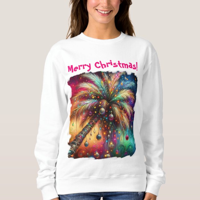 Whimsical Christmas Palm Tree Tropical Beach Vivid Sweatshirt (Front)