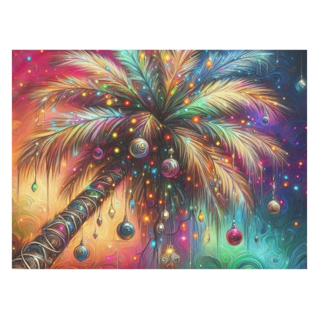 Whimsical Christmas Palm Tree Tropical Beach Vivid Tablecloth (Front (Horizontal))
