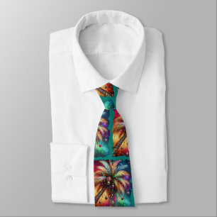 Whimsical Christmas Palm Tree Tropical Beach Vivid Tie