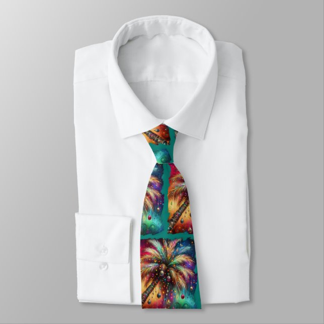 Whimsical Christmas Palm Tree Tropical Beach Vivid Tie (Tied)