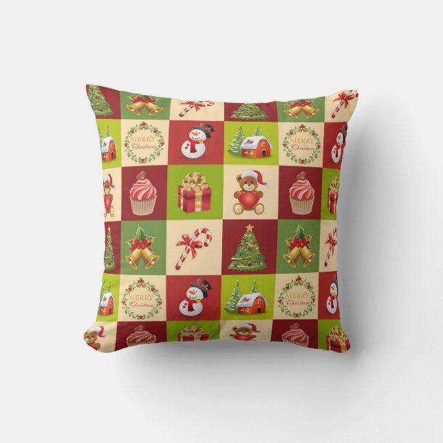 Whimsical Christmas Patchwork Cushion (Front)