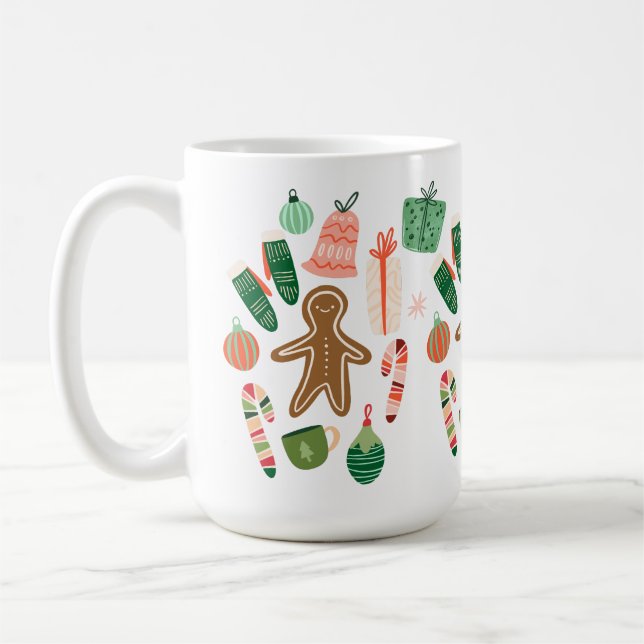 Whimsical Christmas Pattern Ceramic Mug (Left)